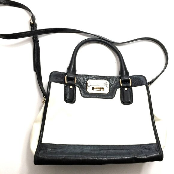 COLE HAAN BLACK/WHITE PATENT LEATHER SATCHEL/CROSSBODY - Picture 1 of 6